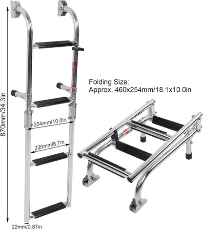 4 Stappen Ponton Bootladder, 316 Roestvrijstalen Vouwlaad Ladder, Brede Trap, Leuningen, Dok Ladder voor Zeepijpen, Jacht, Zwembad