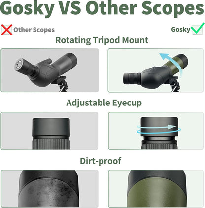 Gosky 20-60x60 HD spotting scope met statief, draagtas en scope telefoonadapter - BAK4 Telescoop voor doelschieten jacht vogels spotten wildlife landschap