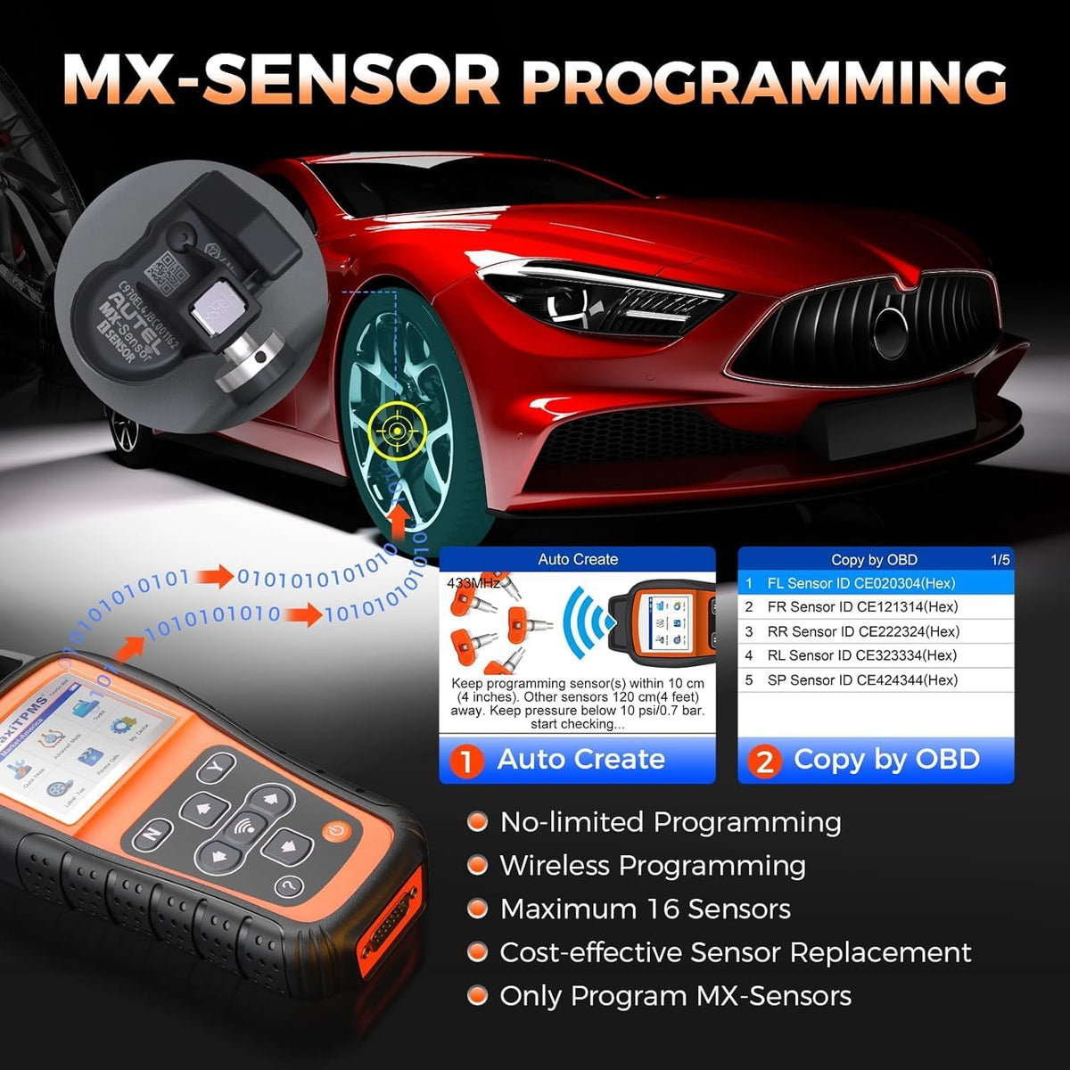 TPMS Tool – Banden Sensor Tester – TPMS Programmer – Banden Spanning Monitor – TPMS Resetter – Ondersteunt MX-Sensoren 315/433 MHz – Gratis Levenslange Wifi Updates - QUORE