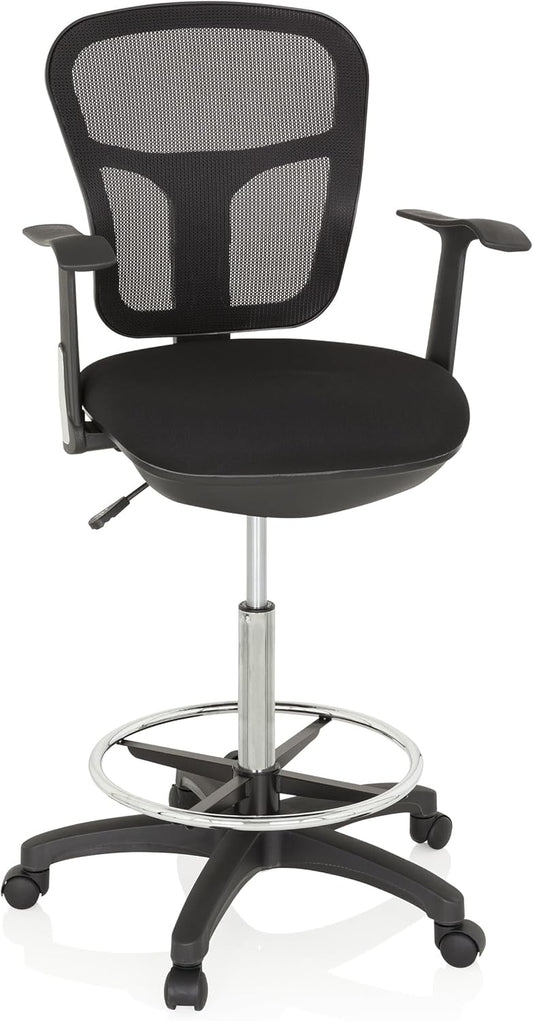 HJH OFFICE 760008 werkstoel TOP Work 108 netstof zwart ergonomische stoel met ring voetsteun