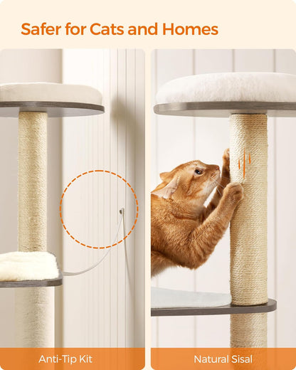 Kattenboom – Krabpaal – Kattenhuis – Kattenmeubel – Klimpaal – 165 cm Hoog – Wasbare Verwijderbare Kussens