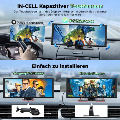 Draadloos CarPlay Display – Android Auto Scherm – Autoradio Touchscreen – Auto Multimediasysteem – In-Car Entertainment – 10,25 Inch In-Cell Touchscreen – Voor- en Achter Dashcam 2.5K + 1080p