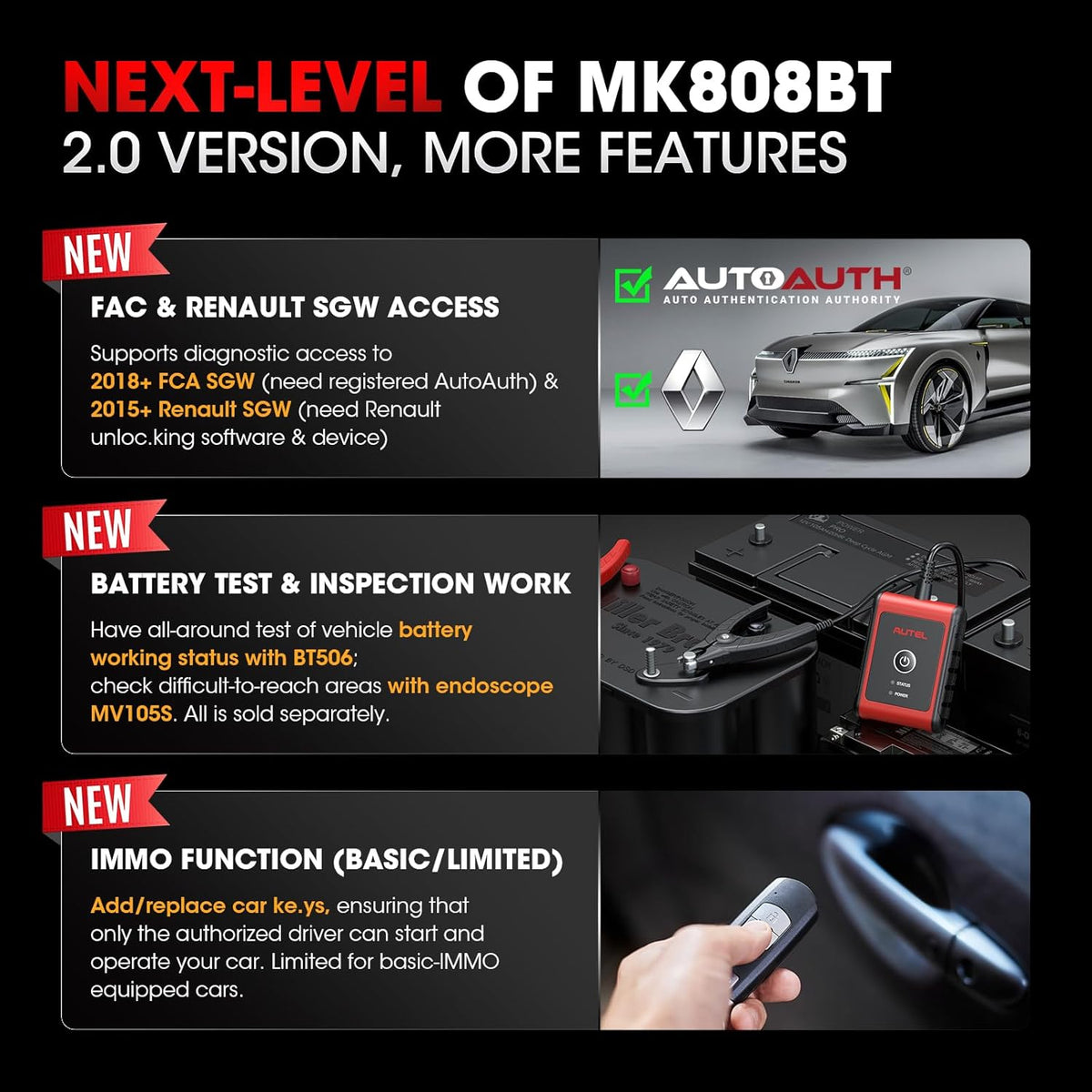 Autel MaxiCOM MK808K-BT OBD2 diagnoseapparaat, hetzelfde als MK808BT Pro 2024, bidirectionele uitbreiding van de MK808S MX808S, BT Ver. van MX900, actieve test, 28+ service, alle systeemscantool