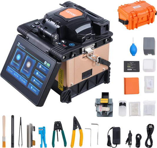 VEVOR Glasvezel splitsapparaat, 4 motoren, uitlijningssplitsapparaat, 6 s splitsen & 13 s opwarmen, Fiber Fusion Splicer met 5 inch touchscreen, 3-in-1 vezelhouder, 7800 mAh batterij voor SM MM DS
