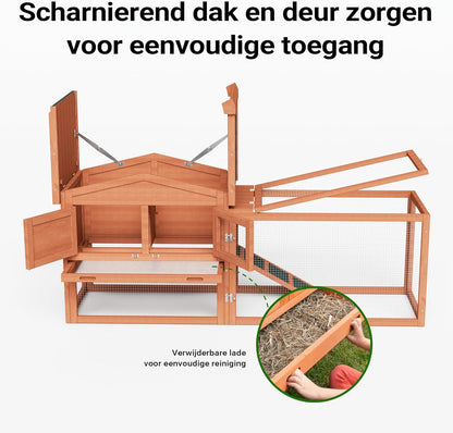 XXL konijnenhok hazenstal vrije loopruimte verhoogde schuilplaats vurenhout met dak stal