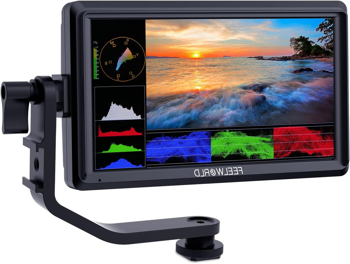 FEELWORLD FW568 V3 6 Inch Camera Field Monitor FHD 1920x1080 IPS,with 3D LUT,4K HDMI Input and Loop,Peak Focus DSLR Video Assist,HDR Waveform, Parasol for Movie Video Recording - QUORE