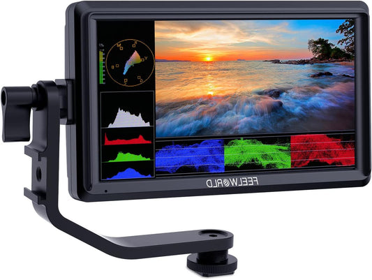 FEELWORLD FW568 V3 6 Inch Camera Field Monitor FHD 1920x1080 IPS,with 3D LUT,4K HDMI Input and Loop,Peak Focus DSLR Video Assist,HDR Waveform, Parasol for Movie Video Recording - QUORE