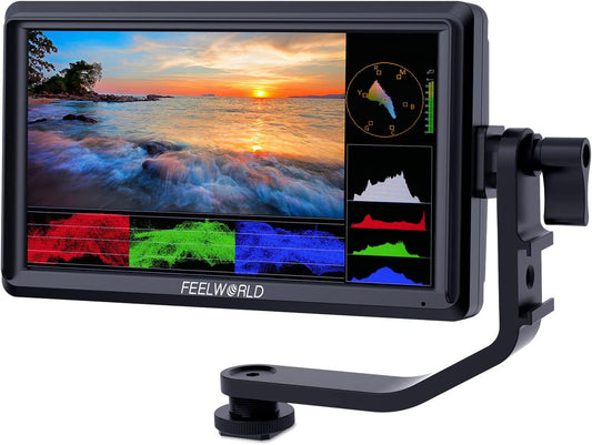 FEELWORLD FW568 V3 6 Inch Camera Field Monitor FHD 1920x1080 IPS,met 3D LUT,4K HDMI Ingang en Doorlus,Peak Focus DSLR Video Assist,HDR Golfvorm, Parasol voor Filmvideo Opname