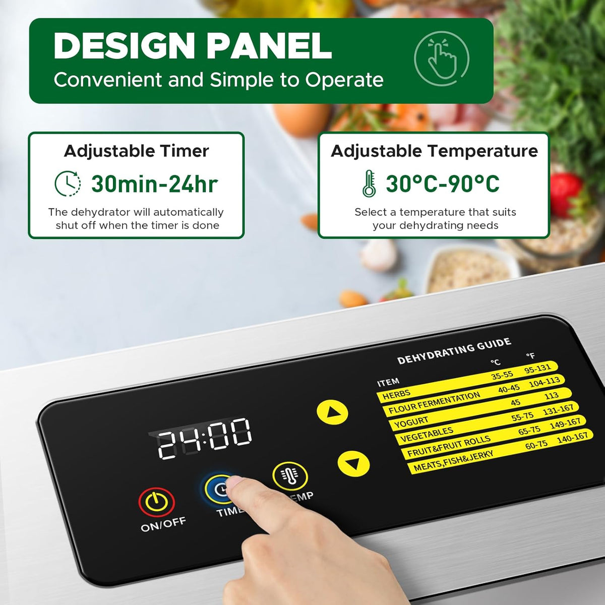 Kwasyo Voedseldroger van roestvrij staal, dubbele ventilator, 360 graden efficiënte droogmachine, 15 etages, temperatuurregeling van 30-90 °C, timer 24 uur, oververhittingsbeveiliging, receptenboekje