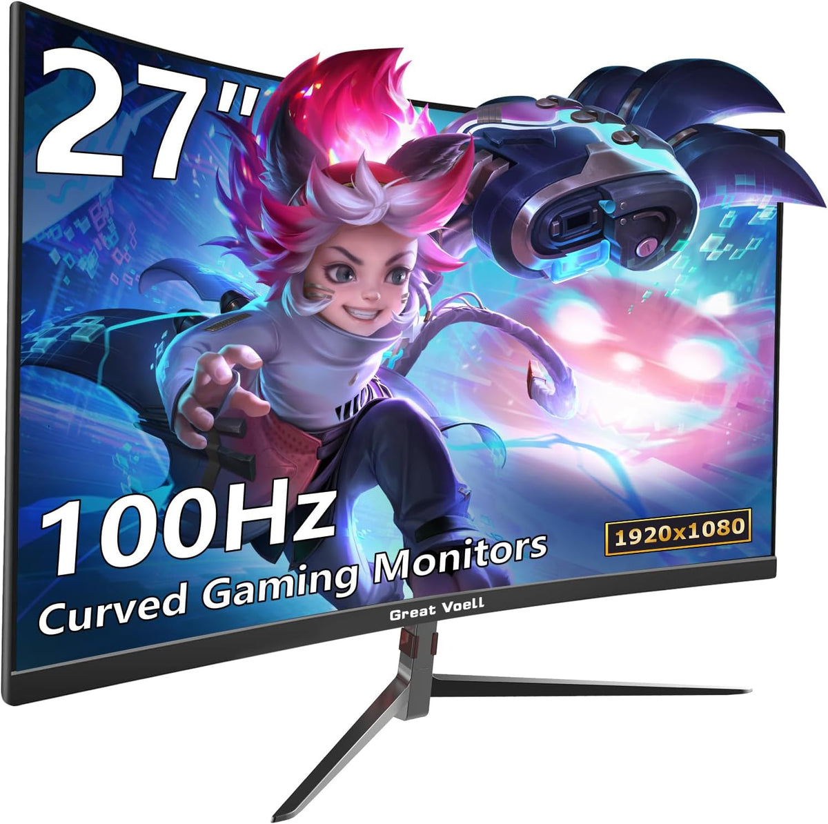 27 inch monitor, 100 Hz, Full HD (1080p), anti-flikkering, sRGB 100%, HDR, HDMI & DP, monitor pc-scherm, zwart