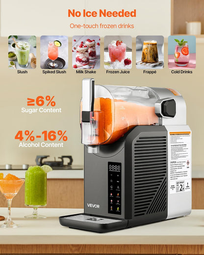 VEVOR - Slushie machine 2 l/68 oz, zonder ijs, slushie machine voor thuis, bevroren drankmachine met 6 vooraf ingestelde programma's, zelfreinigende madeliefjesmachine