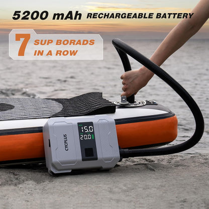 CYCPLUS 20PSI Oplaadbare Paddleboard Pomp - Intelligente Snelle Opblazing, Deflatie, Automatische uitschakeling & Dual LED-indicator. Geschikt voor stand-up-paddleboards, boten, tenten, matrassen