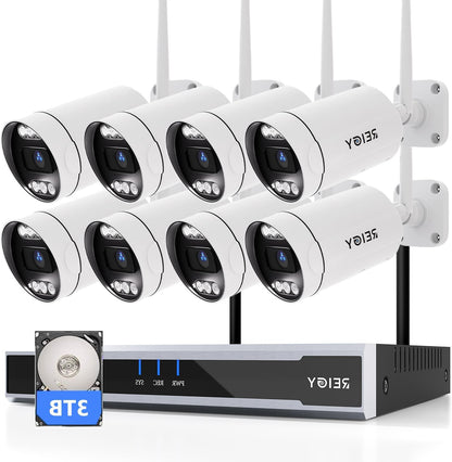 5MP Bewakingscamera Systeem – CCTV Beveiligingscamera – Draadloos Camerasysteem – Outdoor Camera Set – Videobewaking – Spotlight Nachtzicht – 3TB Opslag
