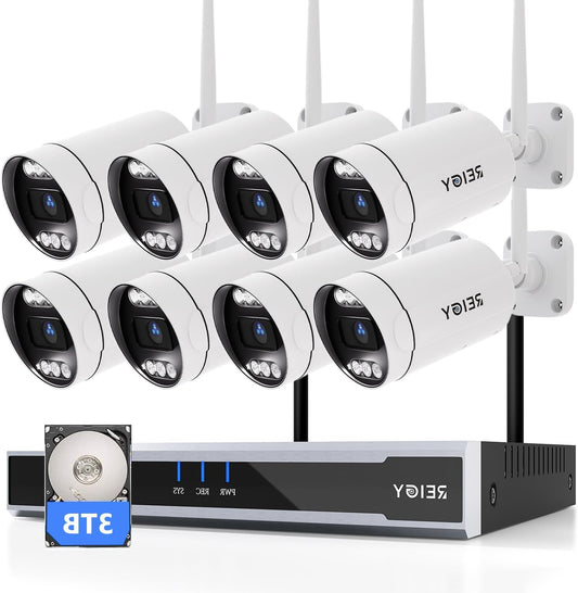 5MP Bewakingscamera Systeem – CCTV Beveiligingscamera – Draadloos Camerasysteem – Outdoor Camera Set – Videobewaking – Spotlight Nachtzicht – 3TB Opslag
