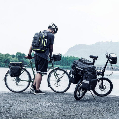 Fietstas - Fietstassen - Dubbele Fietstas - Multifunctioneel Bagagedragertas - Scheurvast - Grote Bagagetassen - met Regenhoes - 75L - PVC - Zwart