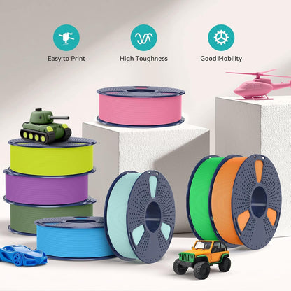 PLA Filament – 3D Printer Filament – 3D Printmateriaal – Matte PLA – 1,75 mm Filament – 10 Kleuren Bundel – 10 kg Totaal – Hoge Dimensionale Nauwkeurigheid +/- 0,02 mm