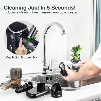 AMZCHEF Cold Press Slow Juicer met 2 snelheidsstanden （Zachte en harde stand）voor een breed scala aan fruit en groenten - Juicer wordt geleverd met een 500ml draagbare fles en twee kopjes - Zwart