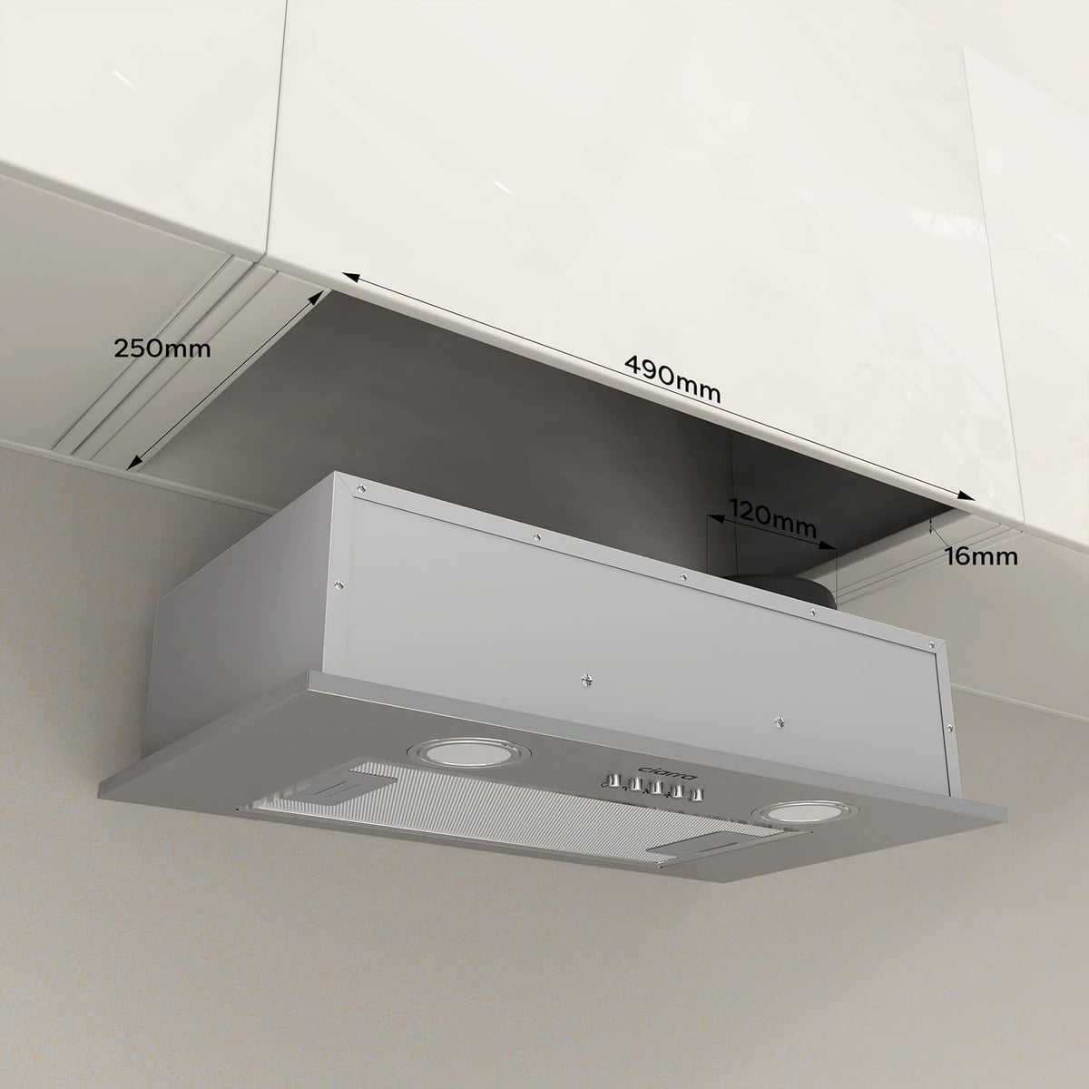 CIARRA CBCS5913A Afzuigkap 52 cm Breed 3 Stappen 300m³/h Roestvrij staal Onderbouwkap Plafondkap -Verlichting (zilver/wit)