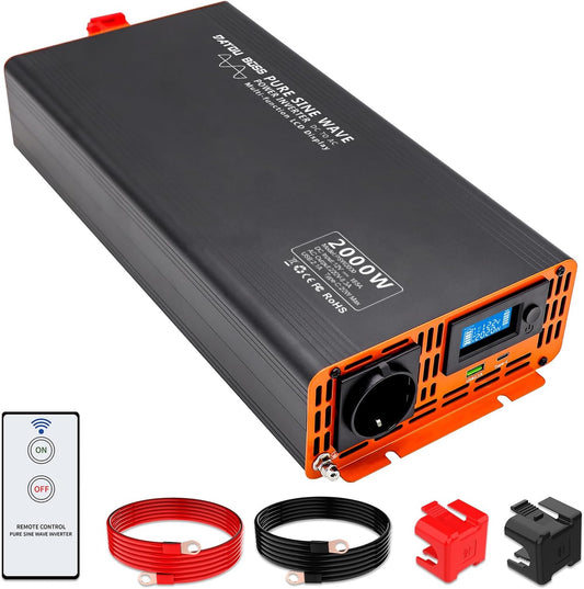 12V Naar 230V Omvormer – Power Inverter – Spanningsomzetter – Stroomconverter – Camper Omvormer – 2000W Continu, 4000W Piekvermogen – Pure Sinusgolf Uitgang, Aluminium Behuizing