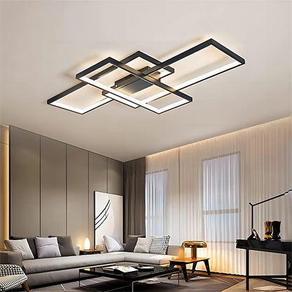LED Plafondlamp, Moderne LED-Plafondlamp Zwart 90cm met Afstandsbediening, Dimbaar Geometrisch Design Smart Lampen Woonkamer Plafond, Inbouwverlichting voor Kantoor, Keuken, Slaapkamer