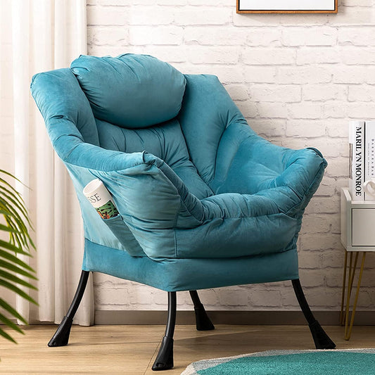 HollyHOME Relax Armchair Living Room Chair Bedroom Chair Lounge Chair with Armrests Reading Chair Accent Chair with Steel Frame, Light Blue - QUORE