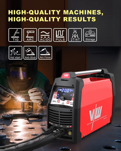 TIG lasapparaat AC DC met 200a en elektrode lasfunctie 170a | Aluminium lasapparaat - pulsfunctie - gas voor- & nastroom - stroom omhoog & omlaag - taakgeheugen - London 2400 van Vector Welding
