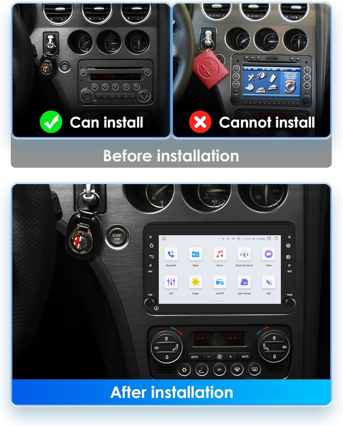 Hizpo Android 13 autoradio compatibel met Alfa Romeo 159 Alfa Romeo Spider Alfa Romeo Brera, 7-inch touchscreen, met CarPlay Android automatische Bluetooth 4G LTE RDS DSP