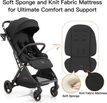 Gromast Gravity Opvouwbare babybuggy met verstelbare rugleuning en zonnedak, lichtgewicht en uv-bescherming, met één hand automatisch inklapbaar, zwart