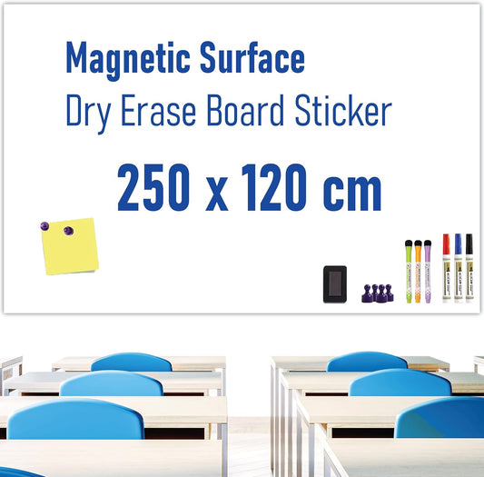 Grote Magnetisch Whiteboard Sticker voor Muur 250 x 120 cm – Zelfklevend Whiteboard Folie Droog Uitwisbaar voor Kantoor, Thuis, Speelkamer
