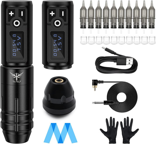 Professionele Draadloze Tattoo Kit – Tattoo Pen – Tattoo Machine – Microblading Pen – Permanente Make-up Machine – Dubbele Batterijen – Kernloze Motor – Ergonomisch & Lichtgewicht Design