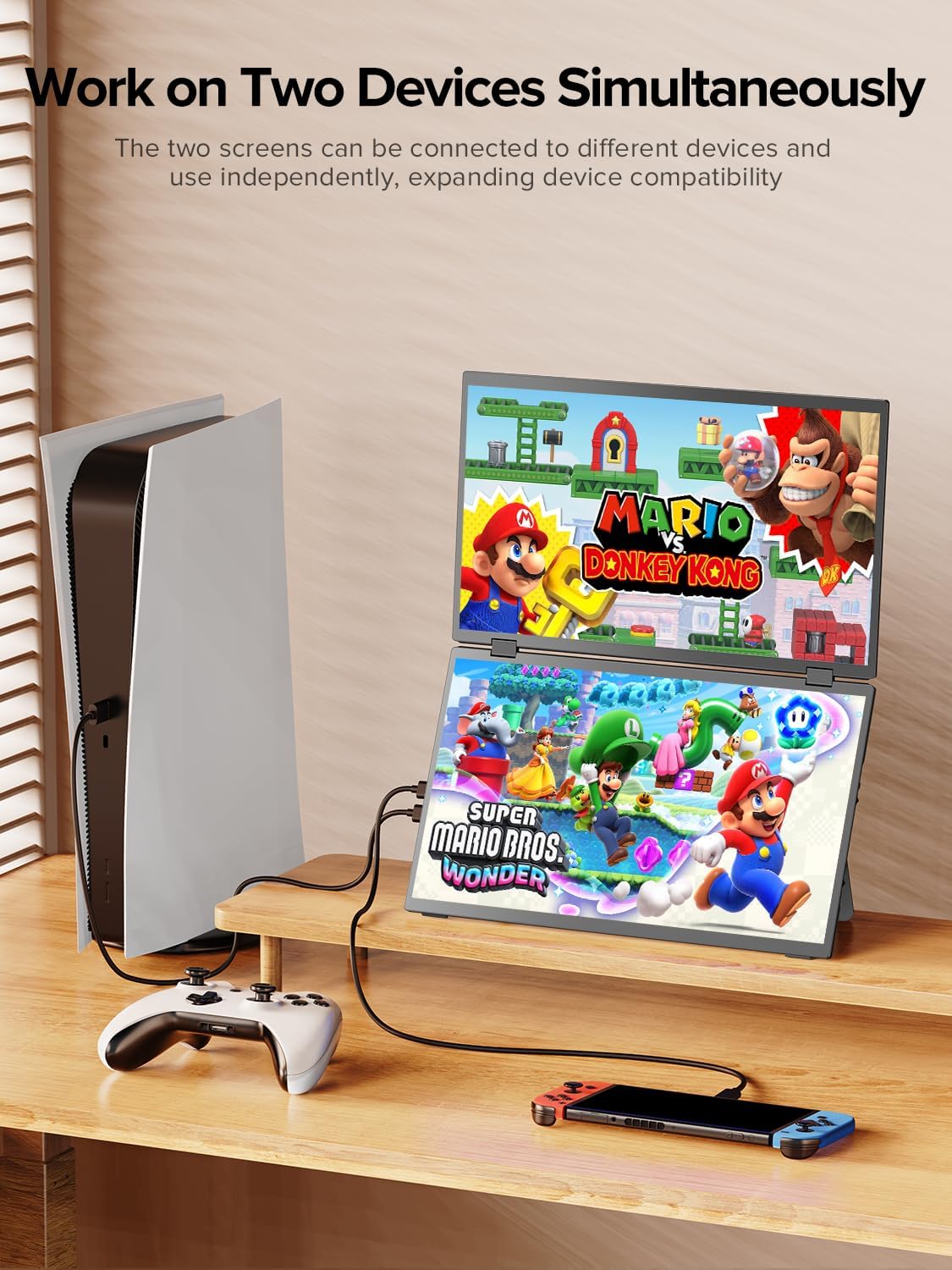 UPERFECT Delta 15.6" Dual Portable Monitor for Laptop Screen Extender 1080P HDR 360° Folding Stacked Triple Monitor with Stand for Laptop PC Phone Game Console (No Driver Needed) - QUORE