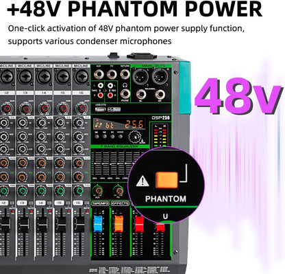 Depusheng PA16 Professionele Audio Mixer Soundboard Console Interface 16 Kanaals Digitale USB Bluetooth MP3 Computer Input 48V Fantoomvoeding Ingebouwde 99 Reverb Effect