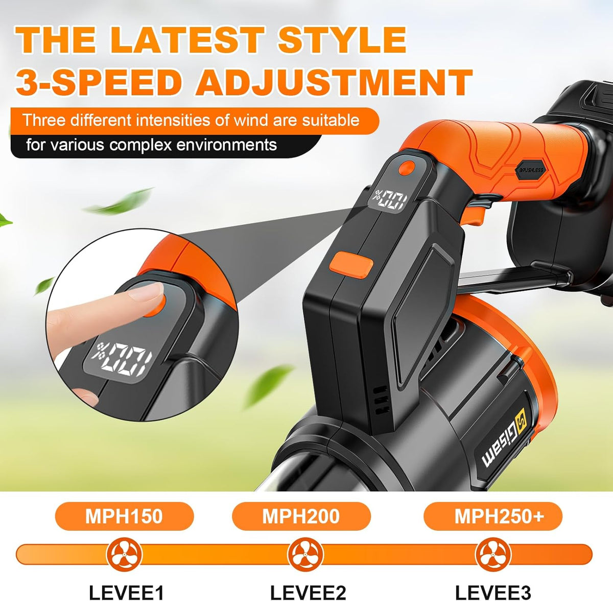 Accubladblazer, 2-in-1 bladblazer borstelloze met 2x6.0Ah accu's, Leaf Blower 3-versnellingen Max 800000RPM, luchthoeveelheid 850m³/h, verticale en horizontale modus bladblazer voor tuin, bladeren