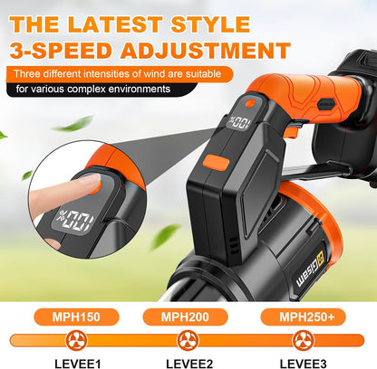 Accubladblazer, 2-in-1 bladblazer borstelloze met 2x6.0Ah accu's, Leaf Blower 3-versnellingen Max 800000RPM, luchthoeveelheid 850m³/h, verticale en horizontale modus bladblazer voor tuin, bladeren