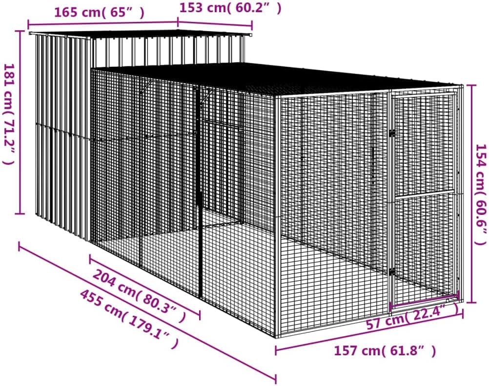 vidaXL Chicken coop with run 165x455x181cm steel light grey - QUORE