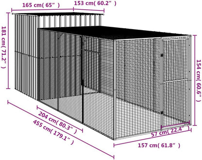 vidaXL Chicken coop with run 165x455x181cm steel light grey - QUORE