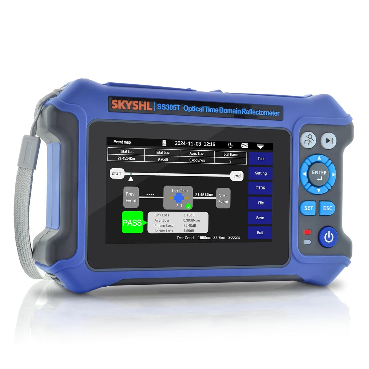 1310nm/28dB+1550nm/26dB SM Glasvezel OTDR met OPM+10G OPM+OLS+VFL+Evenementen Kaart+Optische Verliestest+Multi-vezel Testen+RJ45-test Vezeltester Compatibel met APC&UPC SC+FC+ST+LC-SS305T-2A1