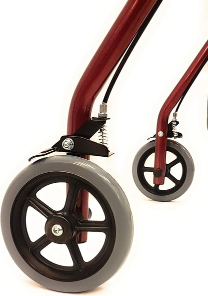 Rode opvouwbare aluminium rollator - wandelaar met 4 wielen voor senioren