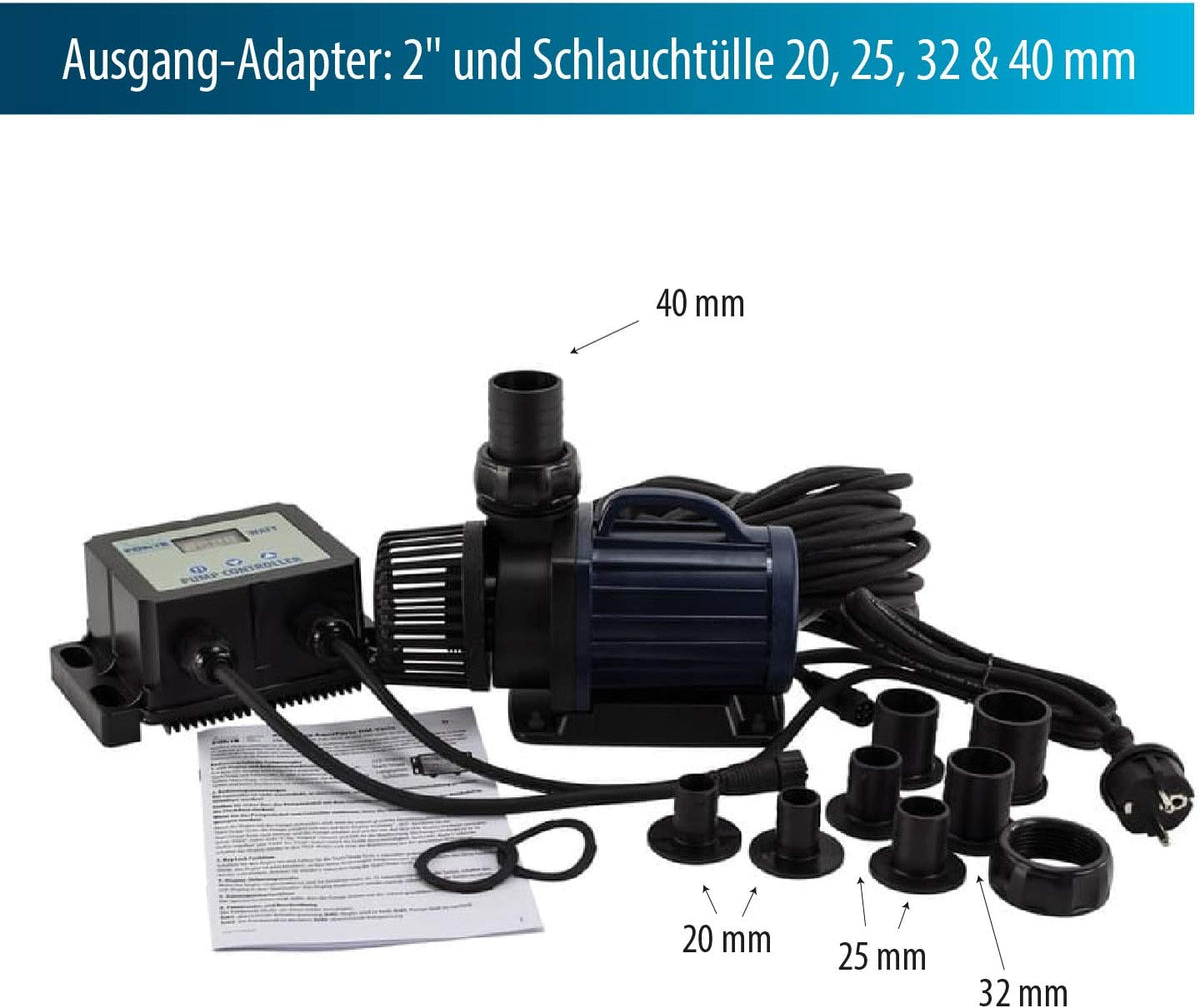 AquaForte Filter-/vijverpomp DM-22.000 Vario S, 70-200 W, opvoerhoogte 7,5 m, regelbaar met externe controller. Ideaal als vijverpomp of als beeklooppomp.