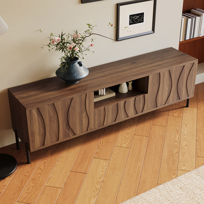 TV-meubel – TV-kast – Lowboard – Dressoir – Media meubel – 3D Gestreept – Bamboe – Laag Ontwerp – Vloerplaatsing