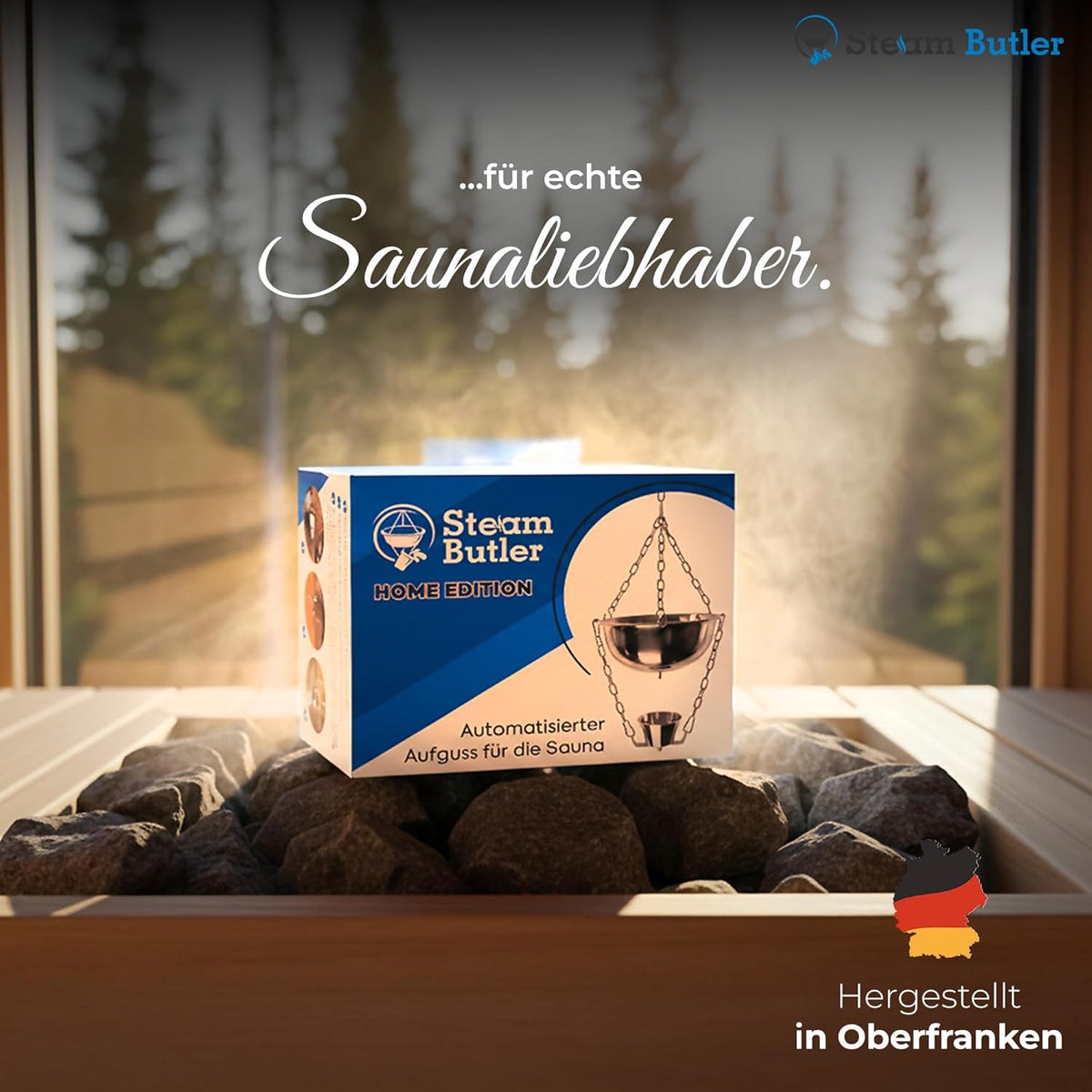 Originele Steam Butler Home - automatische opgiet voor de sauna/thuissauna/tuinsauna - materiaal: roestvrij staal - traploos instelbare intensiteit -