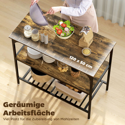 3-laags Opbergrek – Keukenrek – Opbergrek – Organizer – Bakplanken – Rustic-Bruin Hout – Zwart Stalen Frame – Stevig & Ruimtebesparend