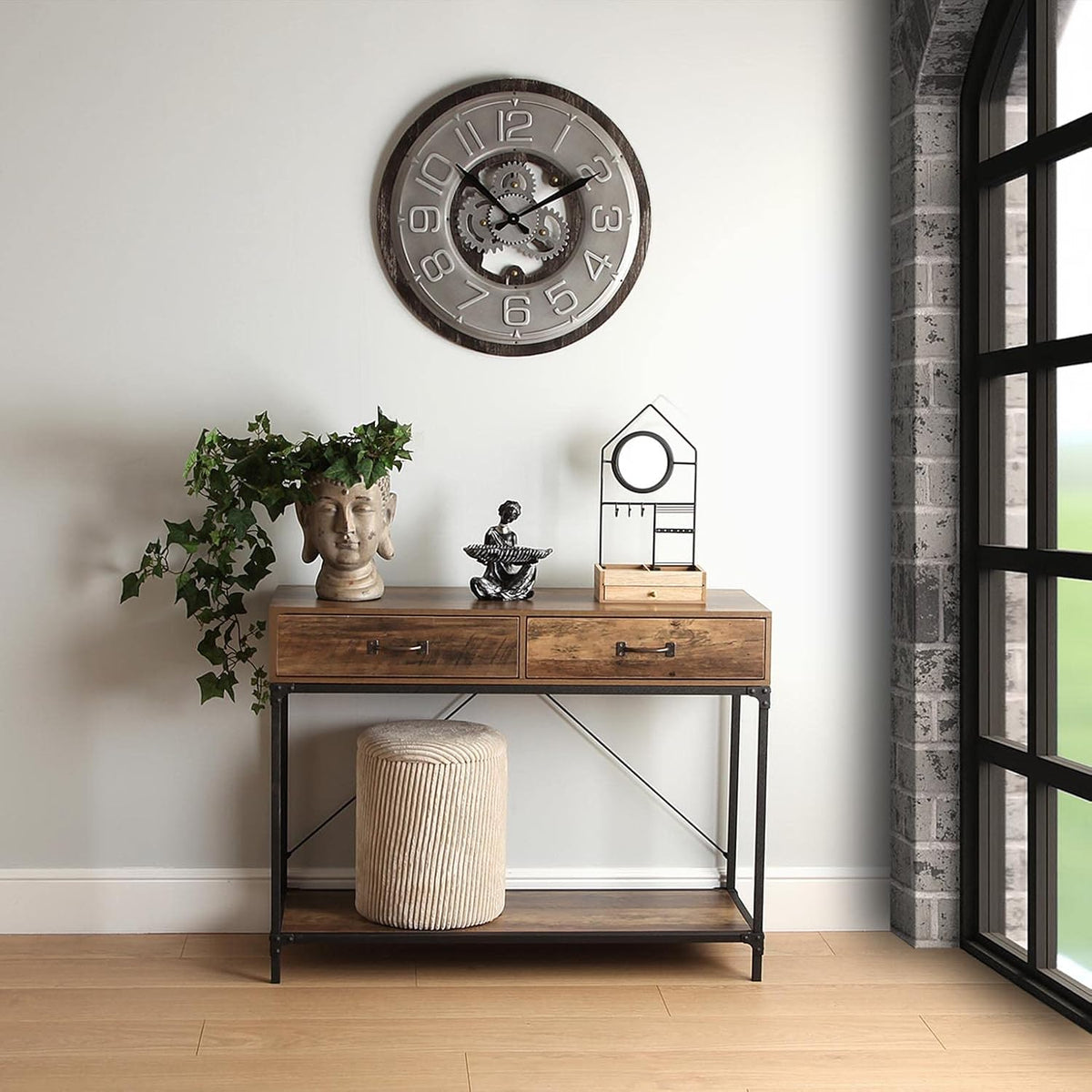 Versa Bremen Smalle hal of vestibule Entree hal meubilair, Console Tafel, met 2 lades, Afmetingen (H x B x H) 76 x 100 x 35 cm, Hout, Kleur Bruin