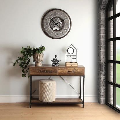 Versa Bremen Smalle hal of vestibule Entree hal meubilair, Console Tafel, met 2 lades, Afmetingen (H x B x H) 76 x 100 x 35 cm, Hout, Kleur Bruin