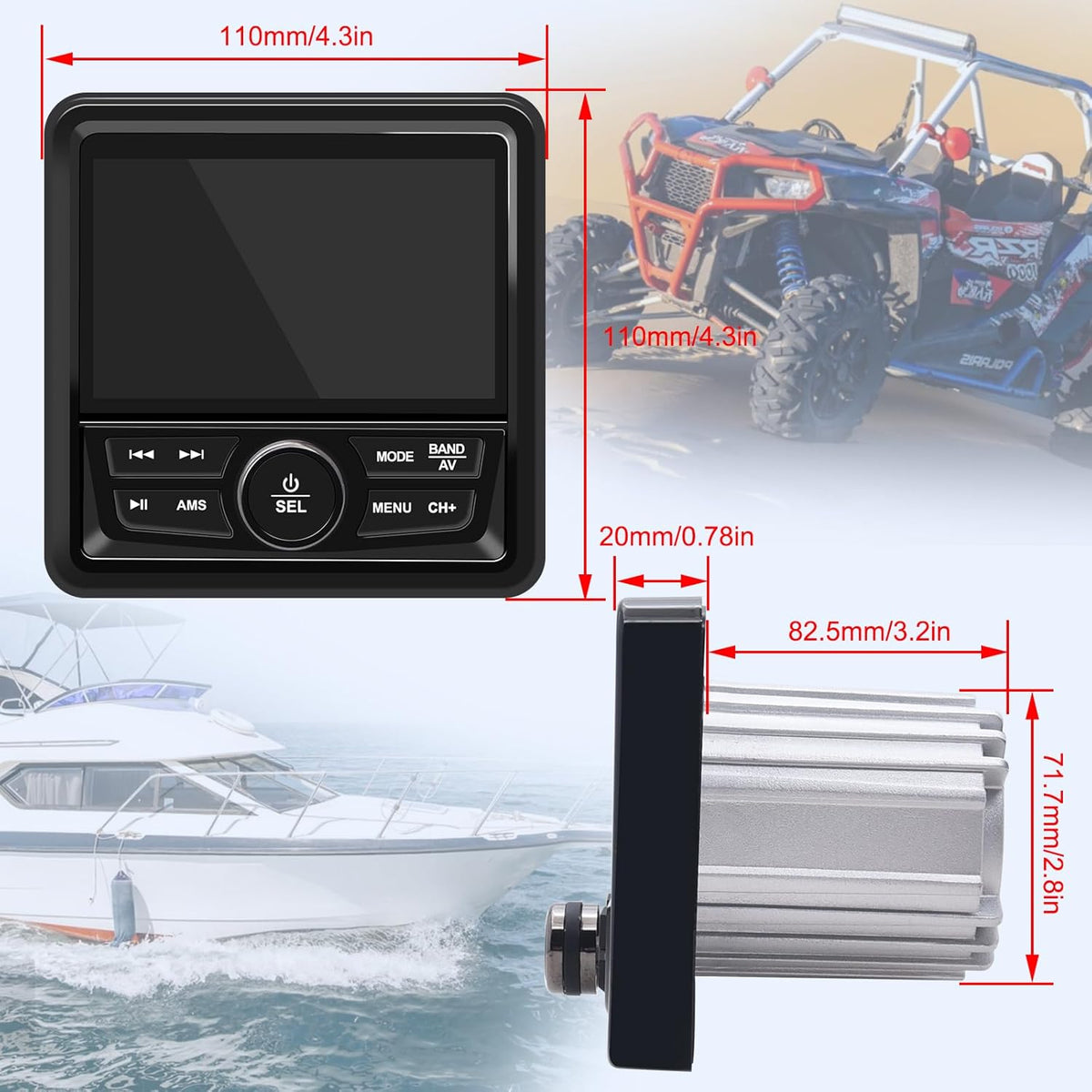 Geloo Marine Boot Stereo radio, waterdicht, MP5 multimediaspeler met 4,1 inch led-digitaal display, AM/FM-radio-ontvanger, universeel voor boten, jachten of golfwagens, ATV's