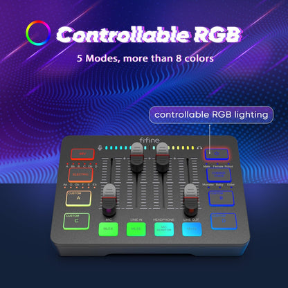 FIFINE XLR AM8 + SC3 Streaming Microfoon en Gaming Audio Mixer, USB Dynamische Microphone Gaming PC voor Podcast Studio, Streaming RGB PC Mixer met XLR Microfoon-Interface
