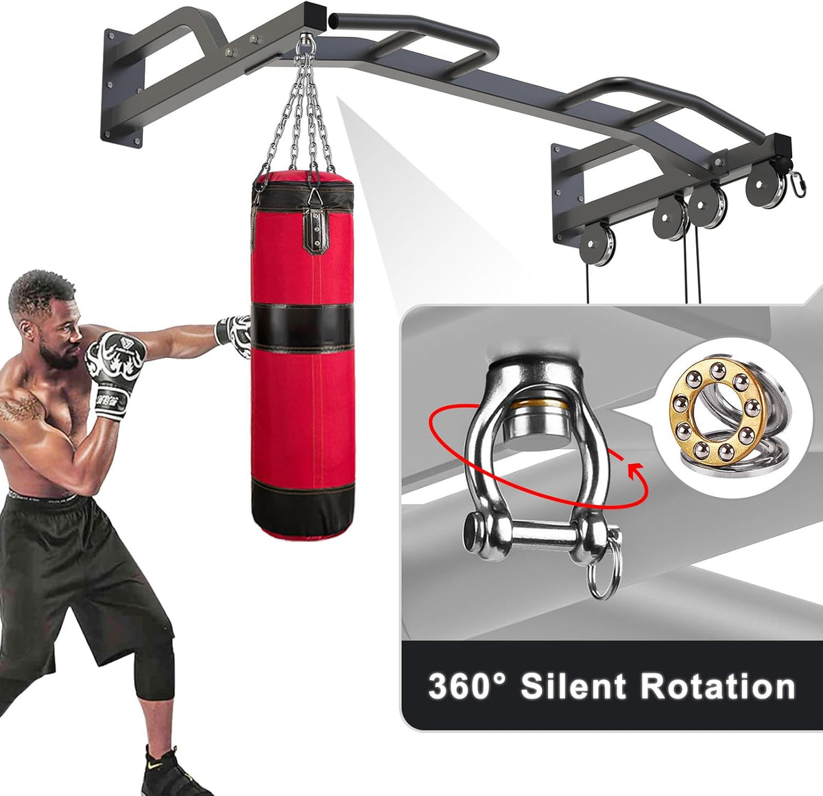 48" Wall Mounted Multifunction Cable Pulley System Gym, 48" Wall Mounted Pull Up Bar, Cable Machine LAT Pulldown Attachments, DIY Home Gym Pulley Cable Machine Attachment System, Punching Bag Hanr