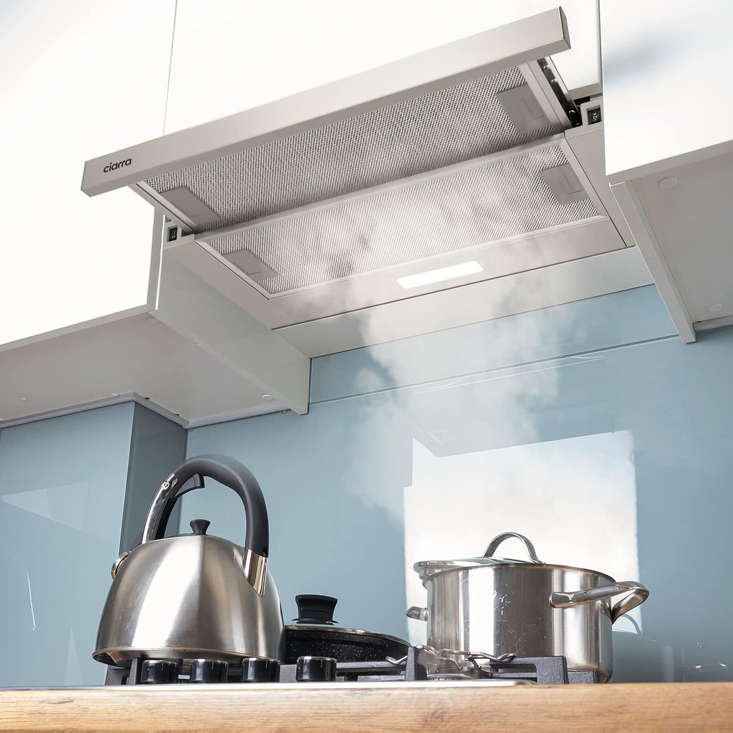 Afzuigkap – Platte afzuigkap – Vlakschermkap – Onderbouw afzuigkap – Inbouw afzuigkap – 60 cm – 370 m³/h – LED-verlichting – Zilver