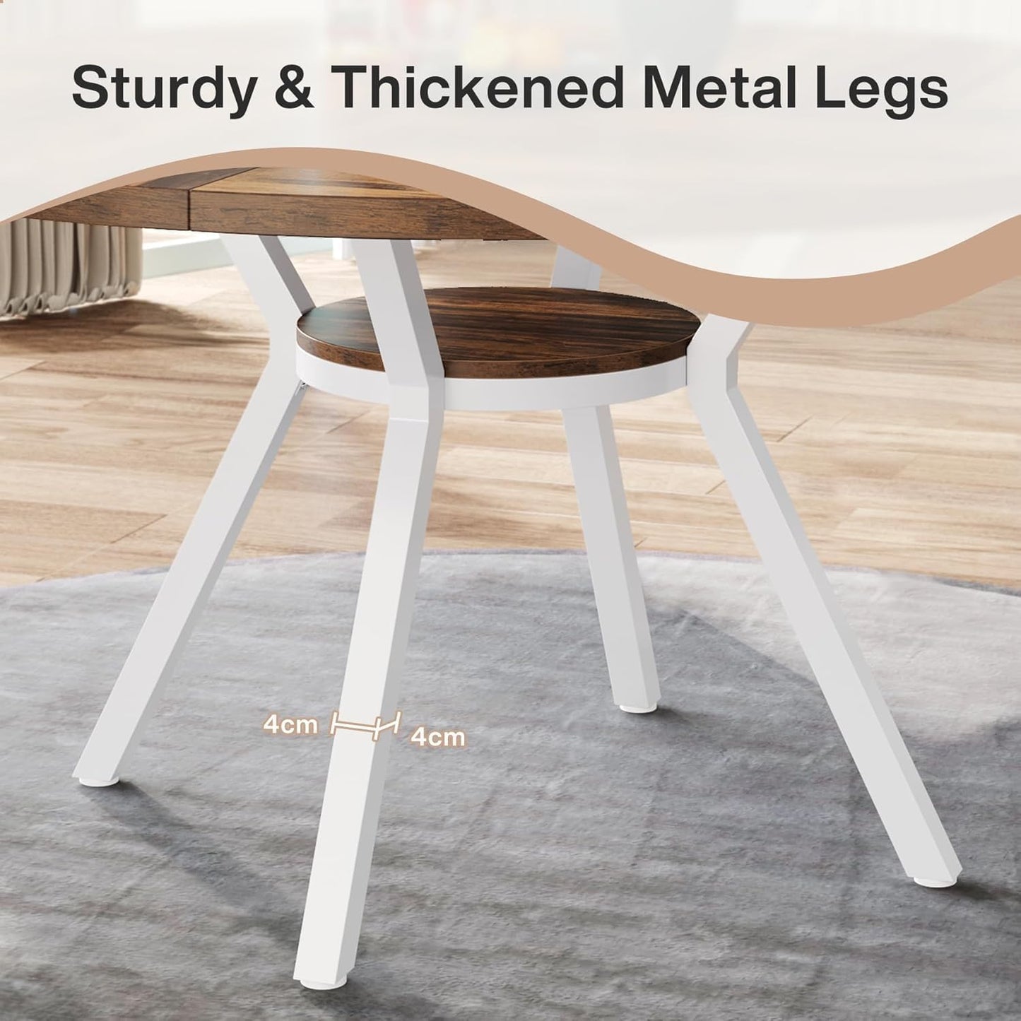 Ronde Eettafel – Eetkamertafel – Dining Table – Houten Tafel – Keukentafel – Met Opbergruimte – 120 cm Diameter – Stevig Metalen Onderstel