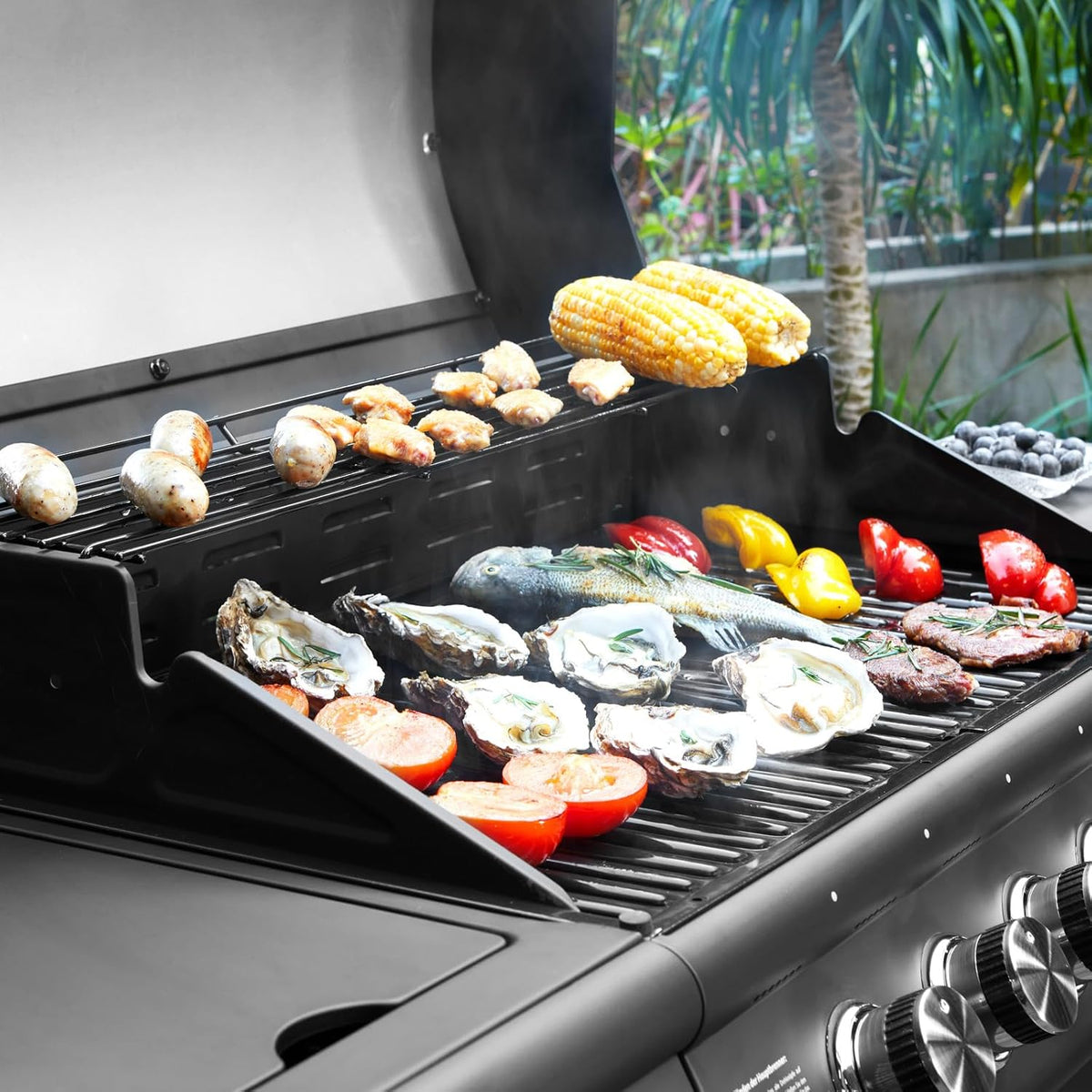 Taino Red 6+1 Gas Barbecue Grill Trolley Stainless Steel Burner Black Optional Accessories - QUORE